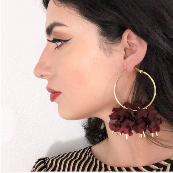 Rose Pedal Hoop Earrings - Picture 1 of 1